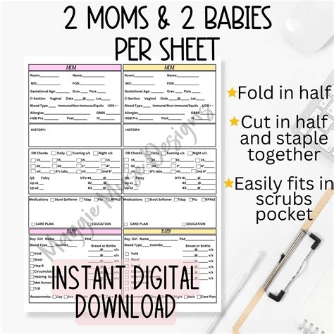 Mother Baby Report Sheet, Mom & Baby Nurse Brain Report Sheet, 4 Mom ...
