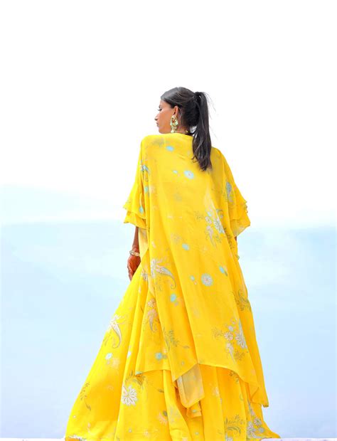 Yellow Cowrie Embroidered Cape Sharara Set (Offer) – Foram Patel