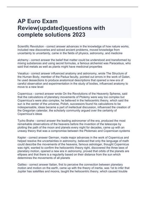 AP Euro Exam Review(updated)questions with complete solutions 2023 - AP ...