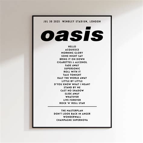 Oasis 2025 Setlist Posters – Poster Hut