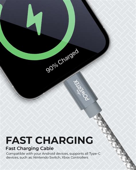 Liquipel Powertek Type-C Fast Charger Cable, 6ft USB-C for Galaxy, Note ...