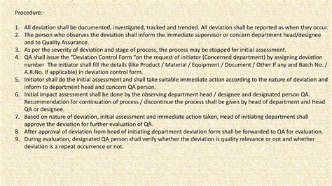 Image result for Process Deviation Writing Examples