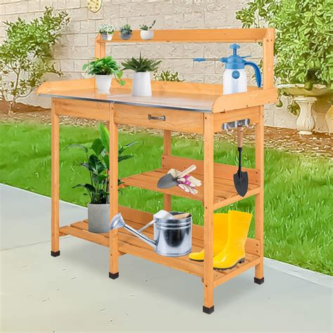Amazon.com: Outdoor Garden Potting Bench Table - Work Bench Station ...