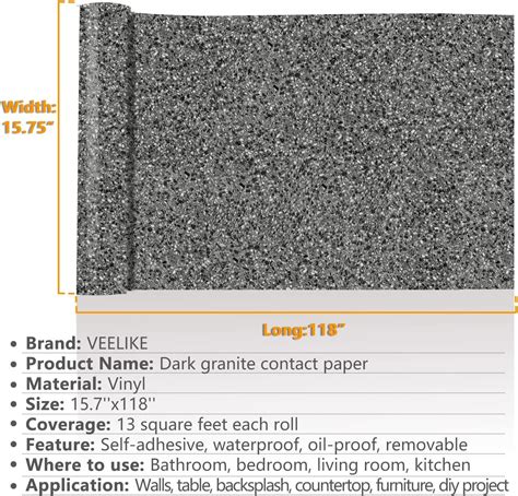 VEELIKE 15.7x 118 Granite Contact Paper for Countertops Waterproof ...