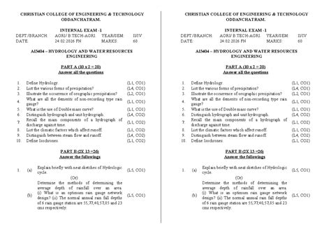 AI3404 - Hydrology Internal Exam Questions and Answers - Studocu