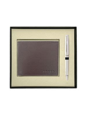 Buy Cross Coventry Chrome Pen With Brown Card Wallet (Set of 2) Online