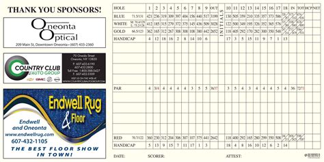 Scorecard — Oneonta Country Club