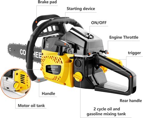 Buy COOCHEER Gas Chainsaw 20 inch 62CC 3.5HP Gas Powered Chain Saw with ...