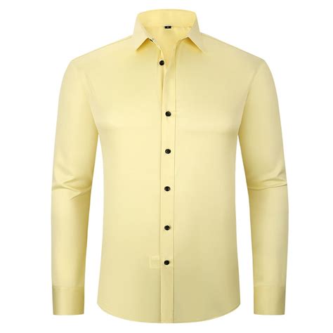 GHSOHS Mens Dress Shirts Yellow Men's Dress Shirts Solid Long Sleeve ...