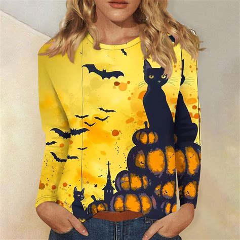 CLOISE Halloween Shirts for Women Trendy Halloween Pumpkin Ghost ...