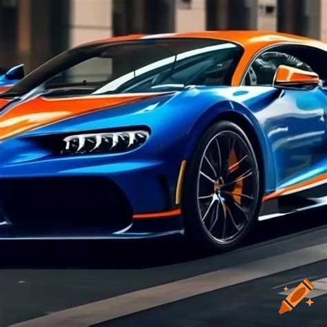 Blue and orange Bugatti car on Craiyon