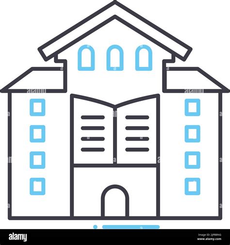 school building line icon, outline symbol, vector illustration, concept ...