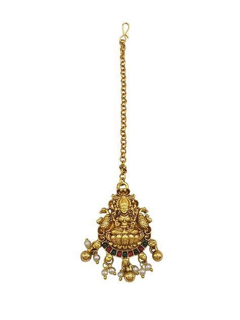Buy GRIIHAM Gold Plated Antique Short Maang Tikka Online