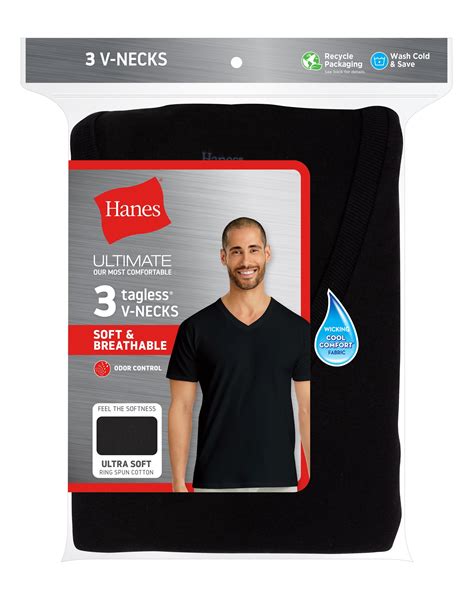 Hanes Ultimate® Men's ComfortSoft® V-Neck Undershirt 3-Pack Black L ...