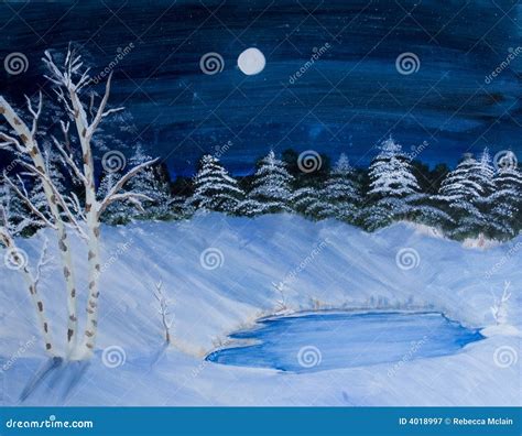 Winter Scene Landscape Painting Stock Illustration - Illustration of ...