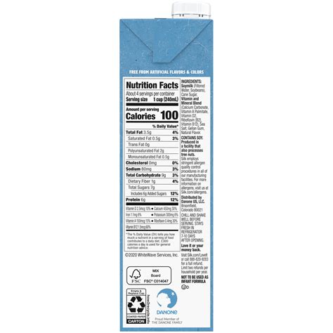 Silk Soy Milk Nutrition Label