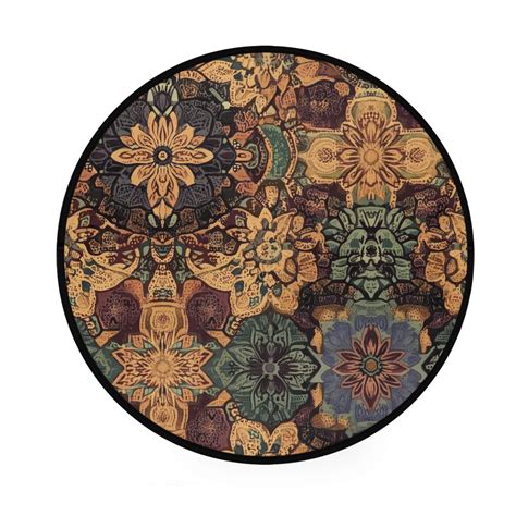 BZSMCE Round Decorative Floor Mat Golden Mandala Mosaic Pattern 36.2IN ...