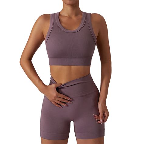 IBTOM CASTLE Women Workout Sets 2 Piece Seamless Ribbed Tank Top Sport ...
