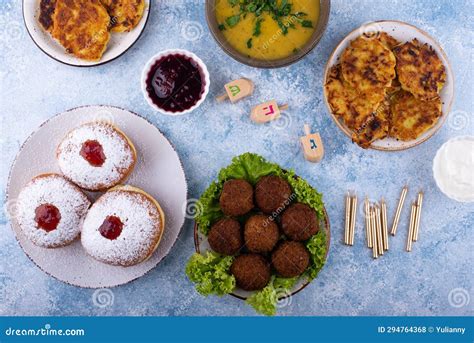Traditional Jewish Holiday Hanukkah Food. Stock Photo - Image of card ...