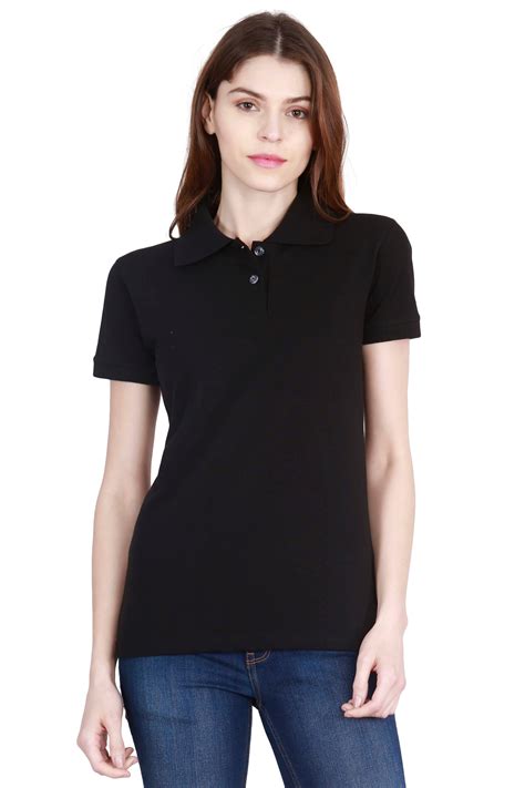 Women's Cotton Plain Polo Neck Black T-Shirt – Fleximaa