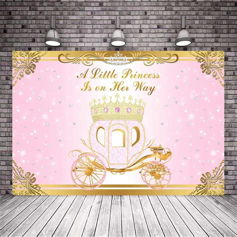 Mocsicka Little Princess Baby Shower Backdrop Pink Princess Carriage ...