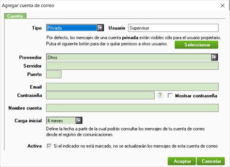 Configurar una cuenta de correo para el registro de comunicaciones