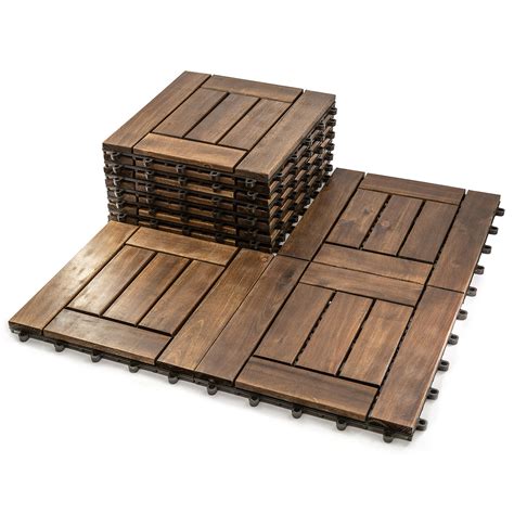 Mr.Garden 30 PC Acacia Wood Floor Tiles - Snap On Installation High ...