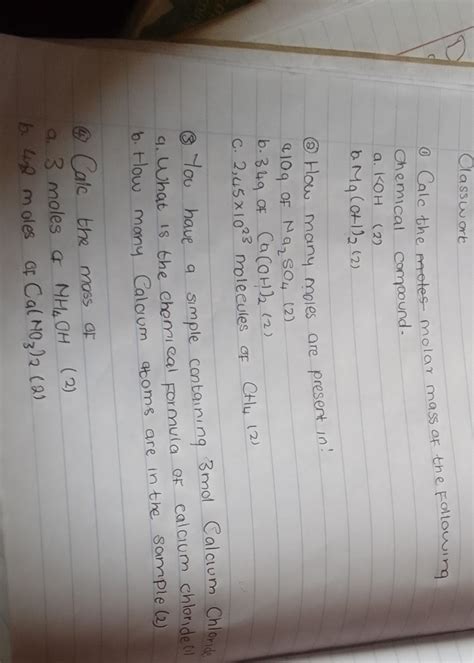 Calculate the molar mass of the following chemical compounds: a. KOH