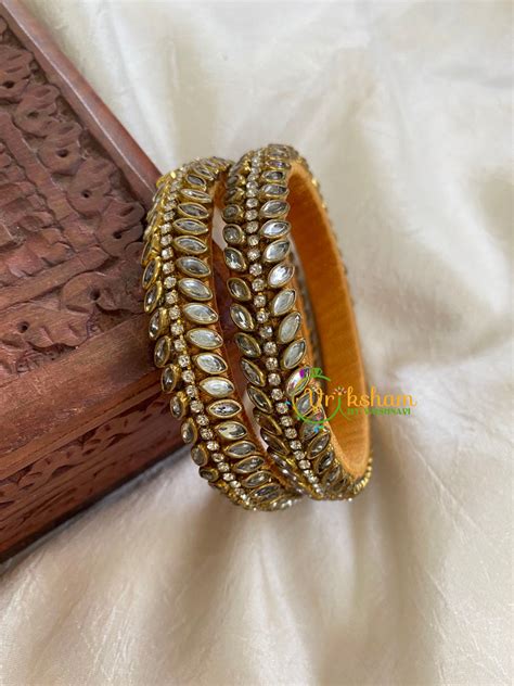 Silk Thread Kada Kundan Bangle -White -G6084 – vrikshamindia