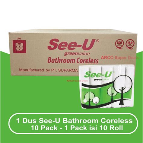 Jual 1 DUS Tissue See-U Bathroom Emboss Coreless Green Value Tisu Gulung Toilet - isi 10 Pack ...