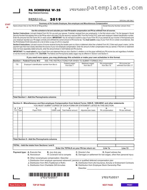 Pennsylvania W2 Reconciliation Worksheet