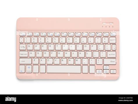 Pink wireless keyboard on white background Stock Photo - Alamy
