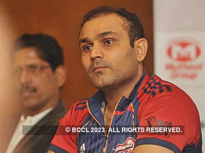 Virender Sehwag during the launch of Delhi Daredevil's Hindi website ...