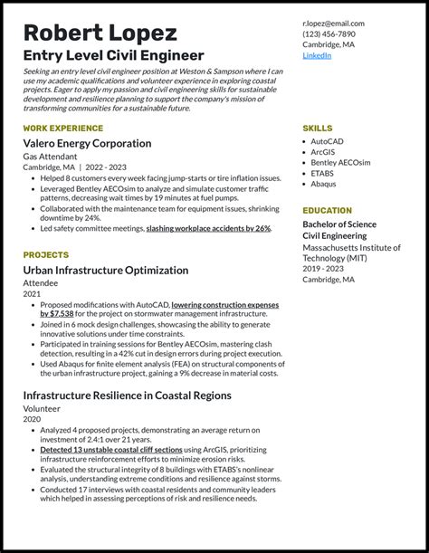 Civil Engineer Resume Example 的图像结果