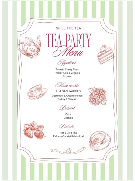 Tea party menu | Tea party menu, Tea party invitations, Tea party theme