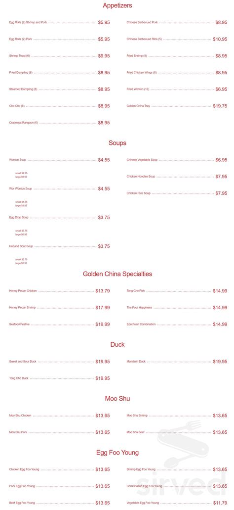 Golden China Restaurant menu in Covington, Louisiana, USA