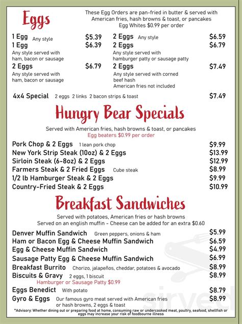 Black Bear Breakfast Menu