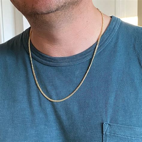 Gold Necklace for Men, Mens Minimalist Jewelry, 3mm Curb Chain Gold ...
