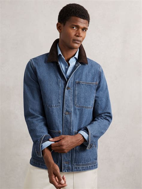 Reiss Corduroy Collar Denim Worker Jacket in Denim Blue - REISS