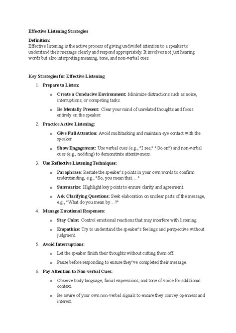 Effective Listening Strategies: Key Techniques for Success - Studocu