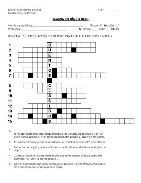 Crucigrama De Literatura Resuelto - Estudiar