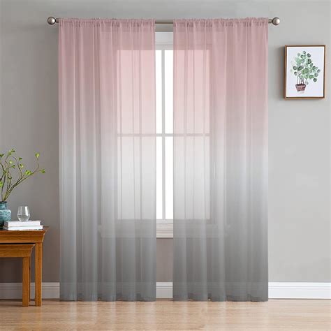 Amazon.com: LOT BASIC Ombre Pink Grey Sheer Curtains 63 Inches Length 2 ...