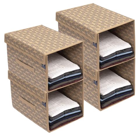 HomeStrap Printed Stackable Shirt Organizer With Cover Lid- Beige Pack ...