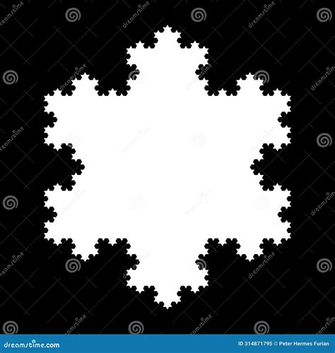 White Koch Snowflake, a Fractal Curve, Fifth Iteration, Over Black ...