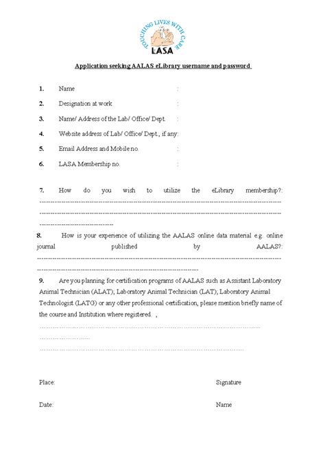 Application for AALAS eLibrary Access and Utilization Form - Studocu