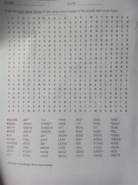 Find the past tense forms of the verbs listed below in the puzzle and ...