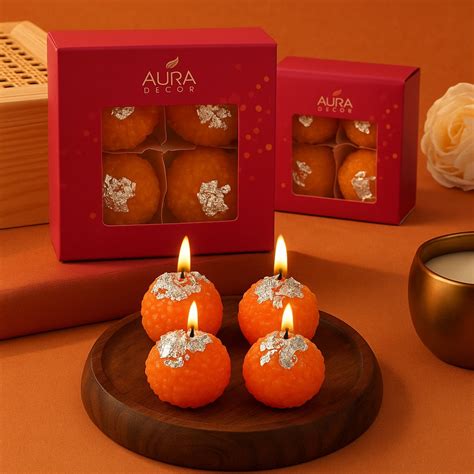 Festive Ladoo Candle Gift Set Set of 4 (Master pack of 100box) – AuraDecor