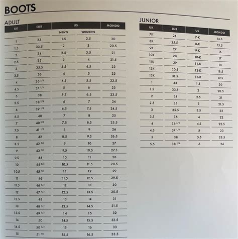 Ski Boot Conversion Chart Scarpa Ski Boot Size Chart Top