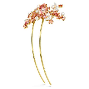 Gema hair clip, Crystal pearl, Mixed cuts, Flower, Pink, Gold-tone plated