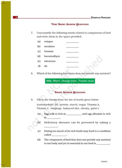 Image result for Chapter 2 Components of Food Extra Question Class 6